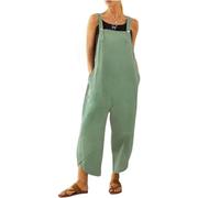 Brong Tuta da donna, salopette casual allentata, morbida tuta da donna in cotone e lino, tuta larga con spalline regolabili e tasche, Verde chiaro, XXL