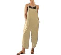 Brong Tuta da donna, salopette casual allentata, morbida tuta da donna in cotone e lino, tuta larga con spalline regolabili e tasche, Kaki, XXL