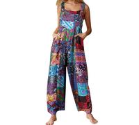 Brong Tuta da donna, salopette casual allentata, morbida tuta da donna in cotone e lino, tuta larga con spalline regolabili e tasche, Stampato A, XL