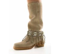 Bronx - Ky-ley - Stivali stile western in camoscio color latte d'avena con nappe-Neutro 37