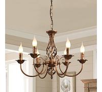 Bronze Farmhouse Chandelier, 6-Light Rustic Pendant Lighting Fixtures with Crystal Branch, Vintage French Country Chandeliers for Dining Living Room Kitchen Bedroom Restaurant