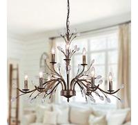 Bronze Farmhouse Chandelier, 6-Light Rustic Pendant Lighting Fixtures with Crystal Branch, Vintage French Country Chandeliers for Dining Living Room Kitchen Bedroom Restaurant