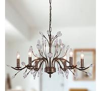 Bronze Farmhouse Chandelier, 6-Light Rustic Pendant Lighting Fixtures with Crystal Branch, Vintage French Country Chandeliers for Dining Living Room Kitchen Bedroom Restaurant