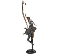BRONZE Statua in bronzo con paralume Tiffany e base in marmo attacco E27 d.28cm