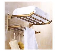 Bronze Towel Rack Wall Mounted Bathroom Kitchen Towel Holder Brass Bathroom Hand Towel Holder with Towel Bar And 5 Hooks Foldable Towel Shelf Rustproof Towel Hanger Bath Lavatory Hardware Acces