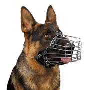 BRONZEDOG Museruola per cani in filo metallico per cani di taglia media e grande, regolabile, durevole, cestino in metallo per mordere, masticare, abbaiare (L)