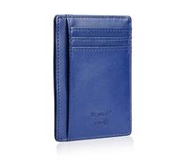 Bronzi Portafoglio Portafoglio Uomo Donna Piccolo Sottile Slim Elegante - Blocco RFID - Nero Pelle Alta Qualità - Mini Porta Tessere Porta Documenti Porta Carte Di Credito - (Pelle Blu)