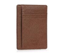 Bronzi Portafoglio Portafoglio Uomo Donna Piccolo Sottile Slim Elegante - Blocco RFID - Pelle Alta Qualità - Mini Porta Tessere Porta Documenti Porta Carte Di Credito - Saffiano Caffè
