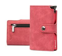 Bronzi Portafoglio Portafoglio Uomo Slim - In Pelle Marrone - Porta Carte Credito - Portacarte uomo - Mini Porta Tessere (Rosso)