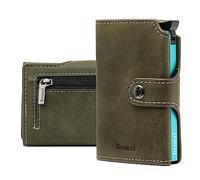 Bronzi Portafoglio Portafoglio Uomo Slim - In Pelle Marrone - Porta Carte Credito - Portacarte uomo - Mini Porta Tessere (Verde Oliva Vellutato)
