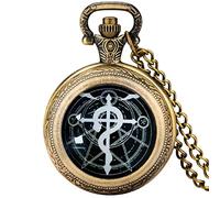 Bronzo Alchimista Quarzo Pocket Watch Medium Size Full Metal Alchemy Dome Collana Pendente Design Giappone Anime Clock per uomini donne, bronzo