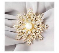 Brooch Pin for Women Luxury Snowflake Brooch Gold Flower Zirconia Jewelry Pearl Pins for Women Winter Accessories Wedding Coat Scarf Hat Brooch (Gold)