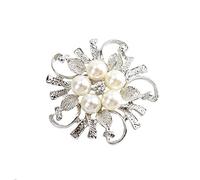Brooches Pin Alloy Pearl Rhinestone Brooch for Women Elegant Clothing Shawl Scarf Buckle Pins Jewelry Round Bouquet Brooch Pin for Women Ladies Girls Brooch (White)