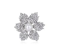Brooches Pin Pearl Rhinestone Six Petal Flower Brooches for Women Brooch Pins Jewelry Accessories Gifts Brooch (Style A)