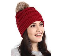 Brook + Bay Cappello Donna Invernale - Berretto con PON PON di Pelliccia Artificiale - Cappellino a Maglia per Inverno e Giornate Fredde - Elegante Elastico e Caldo - Taglia Unica