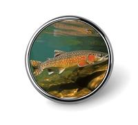 Brook - Spilla rotonda per pesca a mosca, in metallo, personalizzata, adatta per abbigliamento, borse, cappelli, spilla stampata umoristica, decorazione per feste, accessori per uomini e donne