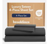 Brooklinen Lussuoso set di biancheria da letto in raso, 4 pezzi, 100% cotone, king size, grigio ardesia, 1 lenzuolo con angoli, 1 lenzuolo, 2 federe