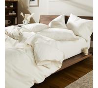 Brooklinen Set di lenzuola in percalle di cotone, 4 pezzi, 1 lenzuolo con angoli e 1 lenzuolo piatto, 2 federe, in percalle di cotone per chi dorme al caldo (queen size, crema)
