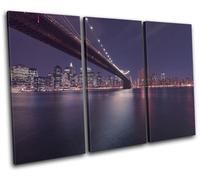 Brooklyn Bridge New York Night City TREBLE TELA parete arte foto stampa