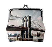 Brooklyn Bridge s Portafoglio in pelle PU stampato in microfibra con chiusura a bacio mini sacchetto per rossetto Key Change Organization