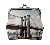Brooklyn Bridge S Print Kiss Lock portamonete da donna, mini portafoglio per carte e rossetto, borsa compatta morbida