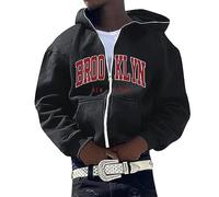 Brooklyn - Felpa con cappuccio da uomo New York con cerniera intera 2024, stile gotico, con cerniera, felpe, maglioni, stile western, vestibilità ampia, grafica divertente, vintage, Nero , 3XL