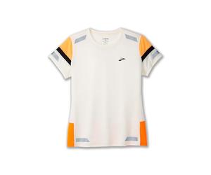 BROOKS 221690167 Run Visible Short Sleeve 2.0 T-Shirt Donna Ecru/Fluoro Flash/Black Taglia 30