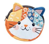 brooksnaji Cat Coin Purse - Floral Color Block Zipper Change Pouch