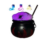 brooksnaji Halloween Cauldron Decor - LED Light Up Bubbling Black Bowl | Glowing Witch Cauldron, Indoor Outdoor Party Decoration | Fairy Lights Haunted House Table Porch Display