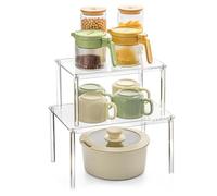 brooksnaji Scaffale organizer per armadietto in acrilico - Scaffale trasparente, supporto regolabile impilabile | Supporto rialzato da bancone, 2 pezzi, dispensa da cucina, armadio da bagno, scrivani