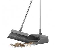 Broom and Dustpan Set for Home, Dust pan with Long Handle, Broom with Dustpan Combo Set Self-Cleaning Teeth Design Stand Up Brooms and Dustpans for Home Office Indoor Outdoor Sweeping