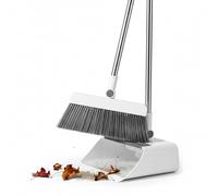 Broom and Dustpan Set for Home, Dust pan with Long Handle, Broom with Dustpan Combo Set Self-Cleaning Teeth Design Stand Up Brooms and Dustpans for Home Office Indoor Outdoor Sweeping