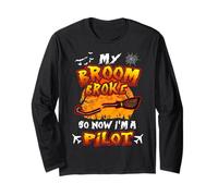 Broom Broke So Now I'm A Pilot Halloween Costume Maglia a Manica