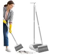 Broom Dustpan Set - Foldable Upright Combo For Kitchen Living Room Bedroom | Bumper & Wiper Option Lightweight 705-735g Easy Storage Standing Cleaning Tool For Hardwood Tile Carpet