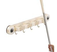 Broom Holder Wall Mount - Heavy Duty Suction Mop Organizer, Rustproof No Drill Wall Mounted Cleaning Tool Rack with 4 Slots 5 Hooks, Strong Suction Storage Holder | for Home Bathroom Kitchen Apartment