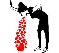 Broomsticker - Adesivo da parete, riproduzione dell'iconica opera di Banksy "Amore malato", Vinile, Black/Strawberry Red, Large: 60cm x 80cm / 24" x 32"