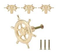 Brosay Pomelli a forma di timone, a forma di nave nautica, per armadietti, cassetti, a tema spiaggia, per cassetti, mobili, guardaroba, credenze, decorative, con foro singolo, 4 pezzi (oro)