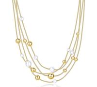 BrosWay Collana donna BPC51 – girocollo multifili in acciaio, sfere dorate e bianche