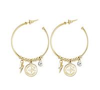 Brosway Orecchini Donna, Orecchini a Cerchio in Acciaio e Cristalli con Simbolo Rosa Dei Venti | Collezione CHAKRA - BHKL24