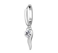 Brosway Orecchino Singolo Donna a Cerchio in Acciaio | Orecchini a Cerchio con Cristalli e Simbolo Cornetto | Collezione CHAKRA - BHKE030