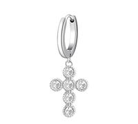 Brosway Orecchino Singolo Donna, Orecchino a Cerchio in Acciaio e Cristalli con Simbolo Croce | Collezione CHAKRA - BHKE018
