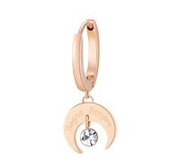 Brosway Orecchino Singolo Donna, Orecchino a Cerchio in Acciaio e Cristalli con Simbolo Luna | Collezione CHAKRA - BHKE009