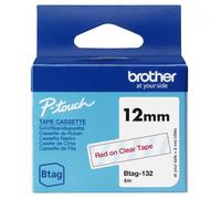 Brother Btag-132 | Nastro originale per etichettatrici PTN10 PTN20, PTN25BT | Rosso su Trasparente | Ampiezza 12 mm | Lunghezza 4 m