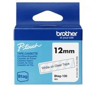 Brother Btag-135 | Nastro originale per etichettatrici PTN10 PTN20, PTN25BT | Bianco su Trasparente | Ampiezza 12 mm | Lunghezza 4 m