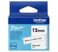 Brother Btag-231 | Nastro originale per etichettatrici PTN10 PTN20, PTN25BT | Nero su Bianco | Ampiezza 12 mm | Lunghezza 4 m