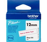 Brother Btag-232 | Nastro originale per etichettatrici PTN10 PTN20, PTN25BT | Rosso su Bianco | Ampiezza 12 mm | Lunghezza 4 m