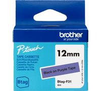 Brother Btag-F31 | Nastro originale per etichettatrici PTN10 PTN20, PTN25BT | Nero su Viola | Ampiezza 12 mm | Lunghezza 4 m