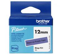 Brother Btag-F31 | Nastro originale per etichettatrici PTN10 PTN20, PTN25BT | Nero su Viola | Ampiezza 12 mm | Lunghezza 4 m
