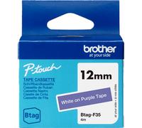 Brother Btag-F35 | Nastro originale per etichettatrici PTN10 PTN20, PTN25BT | Bianco su Viola | Ampiezza 12 mm | Lunghezza 4 m