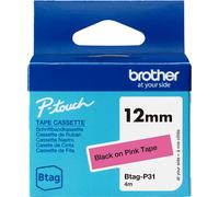 Brother Btag-P31 | Nastro originale per etichettatrici PTN10 PTN20, PTN25BT | Nero su Rosa | Ampiezza 12 mm | Lunghezza 4 m